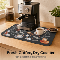Tapis de machine à café en diatomite Jacey, absorbant l'eau, séchage rapide, antidérapant, design café, tapis de bureau 45x55cm pour la cuisine