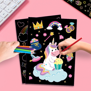 Juego de rascador de arcoíris para niños, juego de manualidades de papel mágico, suministros de juguetes, hojas negras para rascar, tarjetas de notas - Product Image 2
