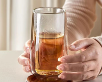 Tasse à café/thé en verre borosilicate à double paroi, fabriquée à la main, personnalisée, isolée thermiquement, transparente, pour boissons chaudes et froides