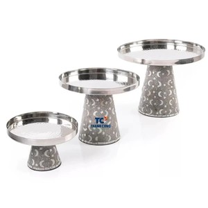 Article CHAUD 2025 pour le cadeau du ramadan, support pour gâteau d'anniversaire en nacre, lot de 2 supports à dessert en bois de différentes tailles de forme ronde - Product Image 3