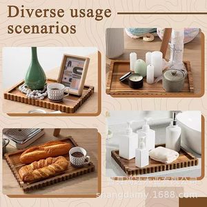 New lace-trimmed wooden <b>tray</b> for bathroom scented candles, home use, afternoon <b>tea</b>, bread, and desserts. - Product Image 1