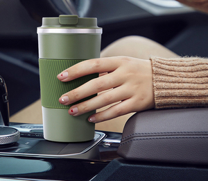 Vacuum Insulated Coffee Tumbler Food Grade 304 Stainless Steel <b>With</b> Textured Silicone Heat Proof Sleeve <b>Lid</b> Portable <b>Cup</b> - Product Image 3