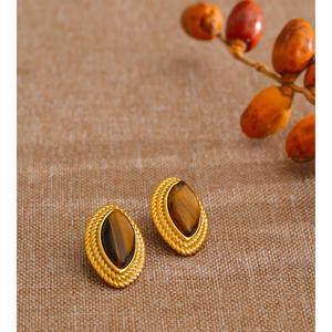 JINYOU 570 Pendientes de Acero Inoxidable Premium con Textura Trenzada, Joyería Geométrica con Piedra de Tigre, para Venta al por Mayor - Product Image 2