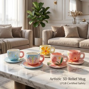 Tasses à café en porcelaine peintes à la main coréennes, tasses à lait, mug en céramique, passe au micro-ondes et au lave-vaisselle, pour cadeau, pâtisserie, gâteau d'anniversaire - Product Image 1