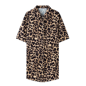 Pigiama Estivo <span class=keywords><strong>da</strong></span> Donna in Seta Ghiaccio, Nuovo Modello con Maniche Corte e Pantaloncini, Camicia <span class=keywords><strong>da</strong></span> <span class=keywords><strong>Notte</strong></span> con Stampa Leopardata - Product Image 1