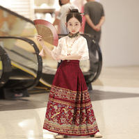 Jupes plissées pour filles de style chinois, imprimé traditionnel, motif visage de cheval