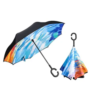 Groothandel Reserve Paraplu C Handvat Vorm Creatief Patroon Regenparaplu Custom Logo