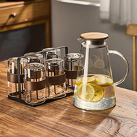 Théière en verre transparent Msh, directement de l'usine, avec 6 tasses et plateau en bois, carafe à eau artisanale, pichet à eau froide