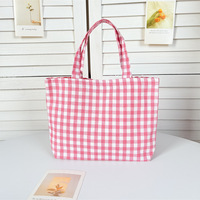 Sac fourre-tout portable en coton à carreaux 2026, grande capacité, ouverture supérieure, pour rangement quotidien, maquillage et cosmétiques