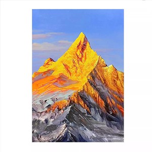 Peinture à l'huile peinte à la main, montagne dorée au lever du soleil, texture abstraite, cadre en métal, effet 3D, décoration murale pour entrée, salon - Product Image 5