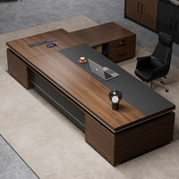 Bureau de direction moderne de luxe en forme de L avec hauteur réglable et rangement à tiroirs, design en panneaux de bois, mobilier de bureau