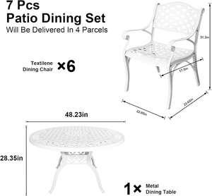 Ensemble de salle à manger de patio 7 pièces, table de patio de 48,23 pouces avec trou pour parasol de 2,36 pouces, ensemble de salle à manger en aluminium moulé pour l'extérieur avec 6 chaises - Product Image 6