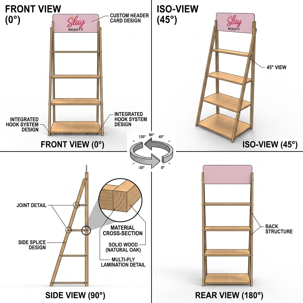 Wholesale Custom Luxury Wooden Cosmetic Display Stand Perfume Skincare Retail Store Wood Display Rack Beauty Shop Shelf Apache — view 3