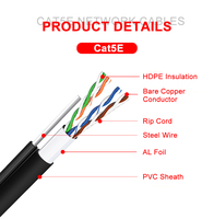 Câble FTP blindé Cat5e/CAT6/CAT6A à 8 conducteurs, conducteurs solides, gaine PVC/PE/LSZH, messager en acier BC/CCA, certifié CE