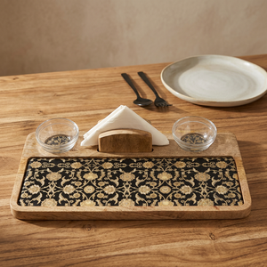Wood Tray with Mini <b>Bowls</b> Serving Platter-Unique Design Wedding & Table Decor for Bar Mitzvah & Anniversary-Indian Home Crafts - Product Image 3
