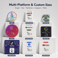 Plaque de comptoir NFC personnalisée avec logo, en acrylique, pour avis Google, 12x12cm, étanche, avec QR et réseaux sociaux, avec base
