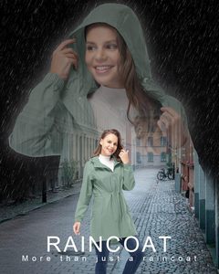 Impermeable para <span class=keywords><strong>Mujer</strong></span>, 33,000 pies de Altura, Resistente al Viento, Plegable, Ligero, Transpirable, 100% Nailon, con Capucha, Largo, para Viajes - Product Image 2