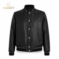 Blouson universitaire personnalisé en cuir PU pour homme, style baseball, avec boutons-pression, col et poignets côtelés, streetwear, logo OEM, vente en gros, direct usine