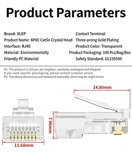 Câble Ethernet Cat5e Cat6 en cuivre pur plaqué or, <span class=keywords><strong>connecteur</strong></span> <span class=keywords><strong>RJ45</strong></span> à tête cristalline, <span class=keywords><strong>connecteur</strong></span> de câble Ethernet Cat5e Cat6 - Product Image 3