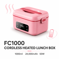 HTIM Kabellose Tragbare 1L Edelstahl-Lunchbox Elektrischer Aufladbarer Speisenwärmer mit Digitaler Steuerung und Timer-Funktion für Camping