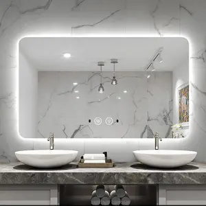 Tocador de baño montado en la pared, moderno espejo inteligente con luces led para hotel, hogar y baño