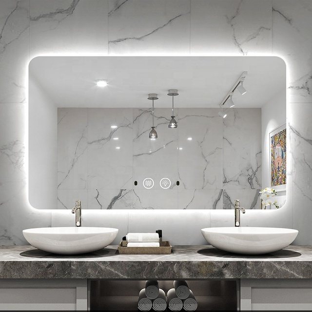 Modern Wall Mounted Bath Vanity Smart Mirror with Led Lights for Hotel Home Bathroom