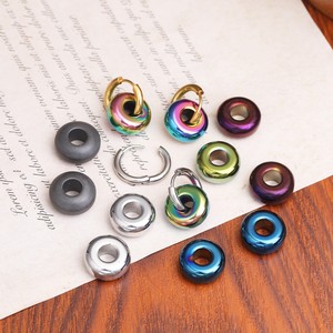 Boucles d'oreilles créoles en hématite noire naturelle, en acier inoxydable, résistantes à la décoloration, même style que les blogueurs d'Instagram, pour hommes - Product Image 4