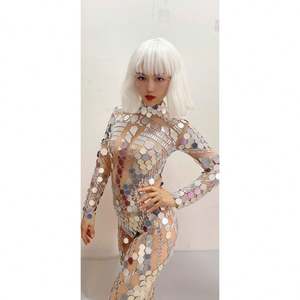 ชุดจั๊มสูทแบบโปร่งใส<span class=keywords><strong>แขน</strong></span>ยาวสะท้อนแสง, ชุดนักเต้น<span class=keywords><strong>แขน</strong></span>ยาว - Product Image 3