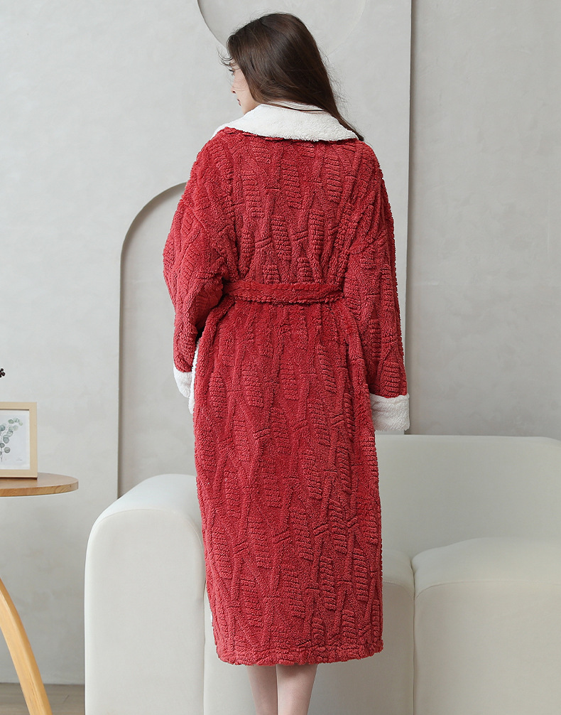 Big Collar Texture Women Winter Fleece Dressing Gown Warm Coral Fleece  Jacquard Home New Fashion Robe Christmas Red Lounge Wear| Alibaba.com