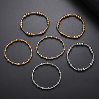 Pulsera Elástica Simple de Acero Inoxidable con Cuentas Redondas Chapadas en Oro Real de 18K, No se Desvanece, Joyería Unisex, Regalo