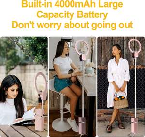 Lampu cincin merah muda 10 inci, lampu bulu mata LED dapat dilipat multifungsi pemotretan 360 ° Desktop portabel mengisi cahaya dudukan telepon fotografi - Product Image 2