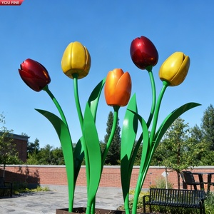 YOUFINE Escultura de Tulipán de Acero Inoxidable, Estatua de Flor Metálica Colorida, Decoración Artística para Jardín Exterior y Plaza - Product Image 5
