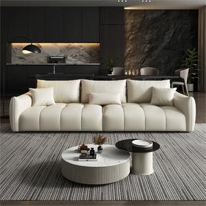 Sofá Recto de Tres Plazas de Diseño Italiano en Cuero Estilo Crema con Tela Escarchada para Sala de Estar Pequeña - Product Image 3