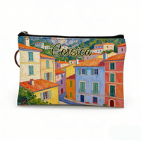 Pochette zippée personnalisée à faible MOQ, vente en gros, avec logo, souvenir touristique Corse France, pochette de sport en cuir pour femme