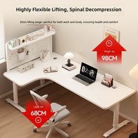 Bureau d'angle électrique réglable en hauteur en forme de L |   Bureau à domicile avec étagère et rangement