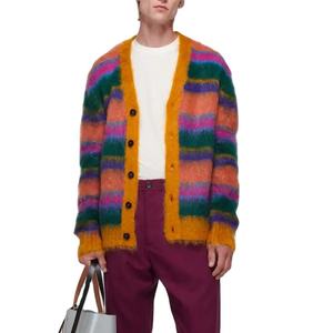 Pull pour hommes avec LOGO personnalisé OEM et ODM tricots en mohair pelucheux à manches longues tricotés hiver rayé cardigan en mohair pour hommes pull en tricot - Product Image 4