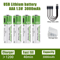 Batteries lithium-ion rechargeables de type C haute capacité 7,4 V-AA et AAA pour télécommandes, souris, jouets, ordinateurs