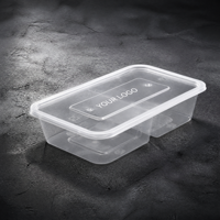Conteneur alimentaire en plastique PP de qualité alimentaire à 2 compartiments avec couvercle, sans BPA, boîte à lunch jetable pour aliments chauds, réchauffable