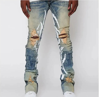 Jeans vintage empilés en denim coupe skinny, vente en gros, personnalisables, imprimés, déchirés, coupe slim, pour hommes, style flare
