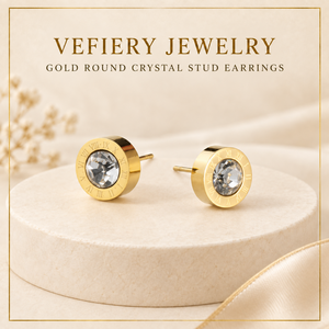 Boucles d'oreilles clous en pierre ronde jaune, bijoux dorés, vente en gros - Product Image 1