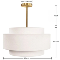 Plafonnier semi-encastré en laiton avec abat-jour en tissu à 3 couches, luminaire suspendu moderne pour salon et maison