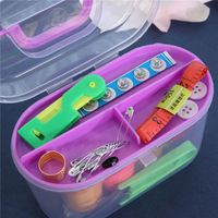 Kit de couture portable, durable et coloré, mini, en plastique et métal, carré, pour couture à la main, tricot, tissage, bricolage, boîte cadeau incluant ciseaux et fil