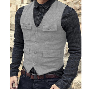 <span class=keywords><strong>Gilet</strong></span> da <span class=keywords><strong>uomo</strong></span> grigio a spina di pesce in <span class=keywords><strong>lana</strong></span> Tweed Vintage <span class=keywords><strong>gilet</strong></span> con collo a V Slim Fit formale da lavoro per matrimonio da <span class=keywords><strong>uomo</strong></span> - Product Image 4