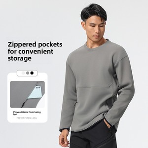 Sudadera Deportiva <span class=keywords><strong>de</strong></span> Manga Larga para Hombre, Estilo Casual, con Patrón Sólido, Corte Holgado, Tejido <span class=keywords><strong>de</strong></span> Tela, para Primavera y Otoño - Product Image 1