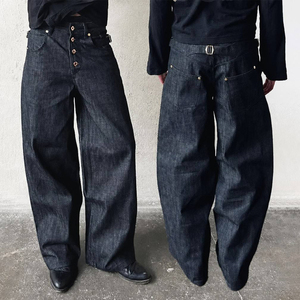 <span class=keywords><strong>Jeans</strong></span> a Vita Alta Oversize a Gamba Larga, Pantaloni in Denim Grezzo Selvedge di Alta Qualità, Modello Bootcut Svasato, <span class=keywords><strong>Jeans</strong></span> <span class=keywords><strong>Baggy</strong></span> da <span class=keywords><strong>Uomo</strong></span> - Product Image 1