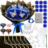 Ramo de rosas doradas Ramo de vida eterna Regalo de aniversario Hecho a mano DIY3D Ramo de corona de mariposa