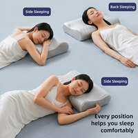 Oreillers ergonomiques en mousse à mémoire de forme ondulée, oreiller cervical réglable pour soulager les douleurs au cou et au dos, pour dormir au lit, avec housse amovible en soie glacée