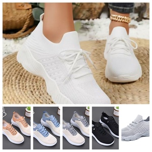 Online Retail Store Breathable <b>Knit</b> Sneakers Lightweight Lace up Walking <b>Shoes</b> Colorful Casual Trainers for Women Free Size - Product Image 4