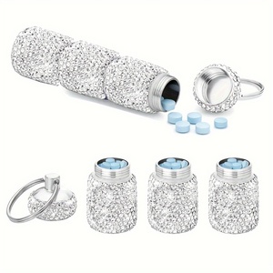 Custodia per pillole portapillole portapillole portatile portatile con strass impermeabile piccolo portapillole portachiavi - Product Image 2