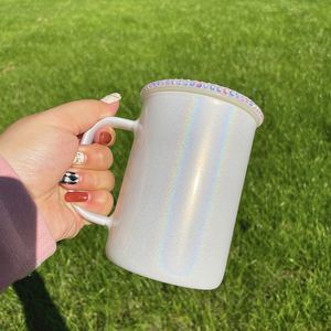Taza de Café de Vidrio Sublimable de 17 oz, Color Leche y Cerveza, con Tapa de PP para Envolturas UV DTF, Taza con Brillo Holográfico - Product Image 2
